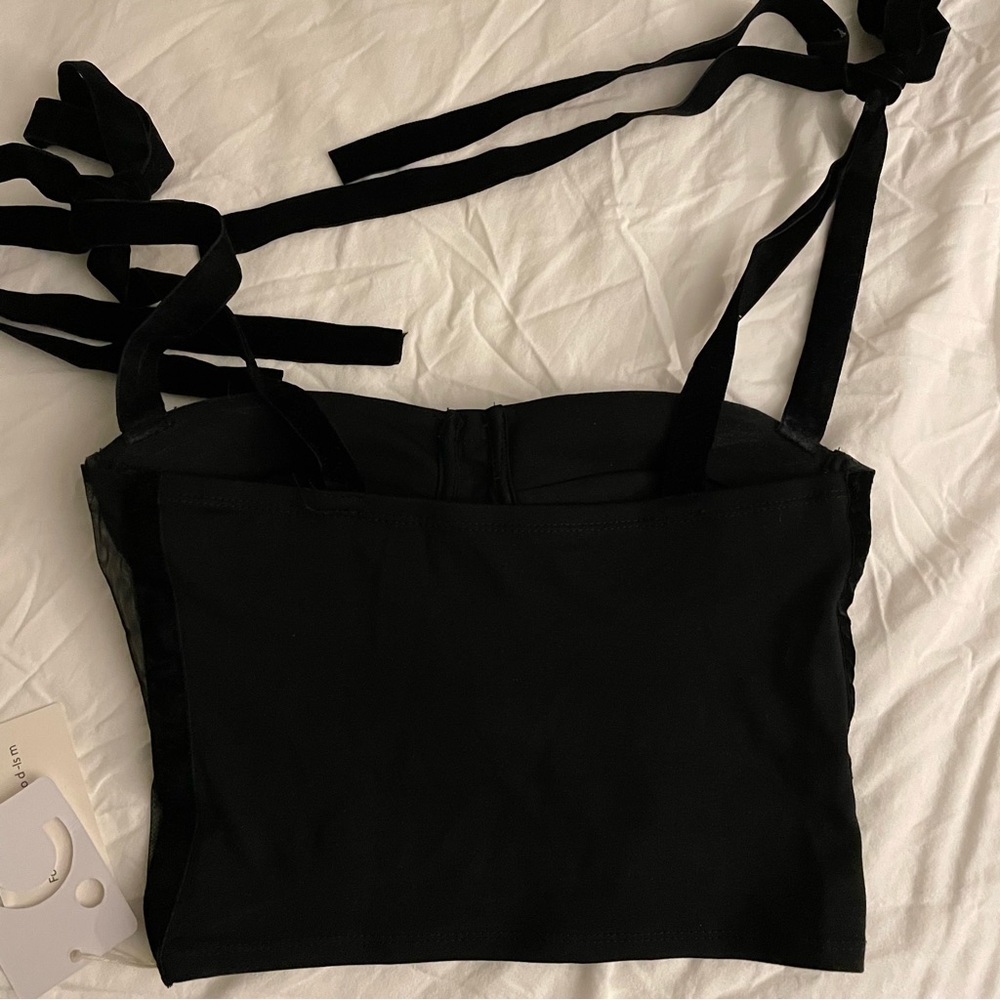 Commense Black Sheer Corset Tie-Shoulder Camisole - Picture 5 of 7